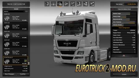 Mod Двигатель MAN TGX 750 HP для Euro Truck Simulator 2